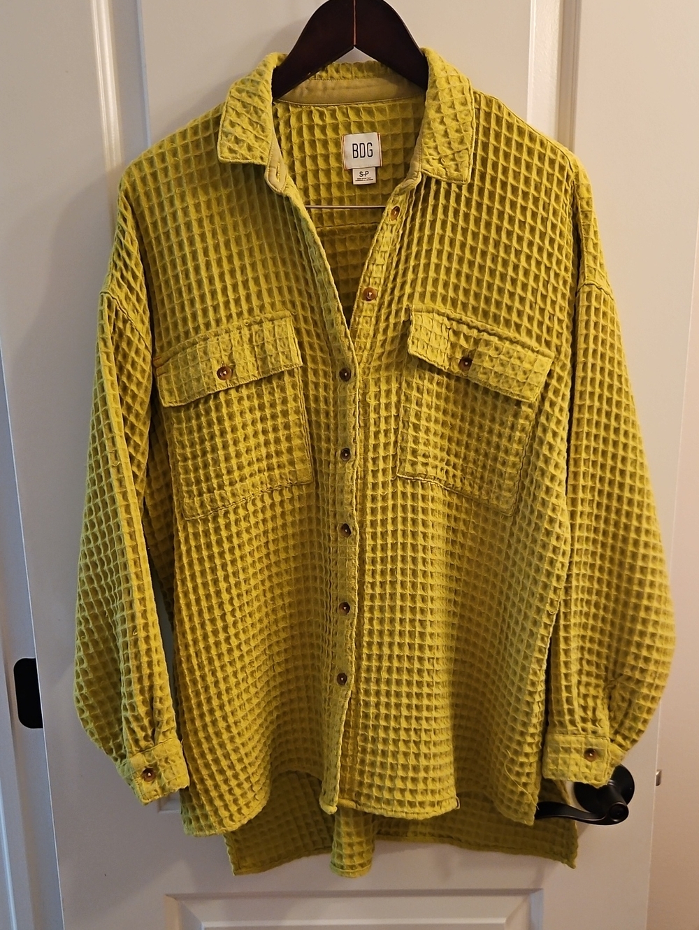 BDG Stanley Waffle Knit Shacket Lime Green Oversized, S, Flawed, Distressing - Picture 3 of 14